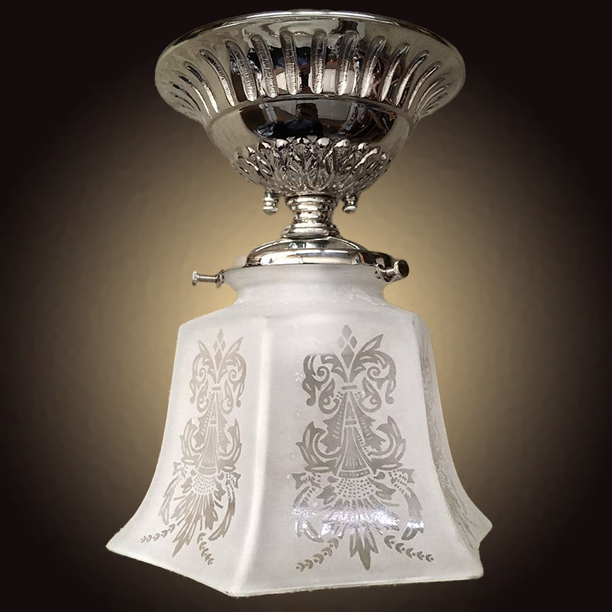 Model NSH17 Short French Walkunder Fixture. Cast Brass with Acid Etched Glass.